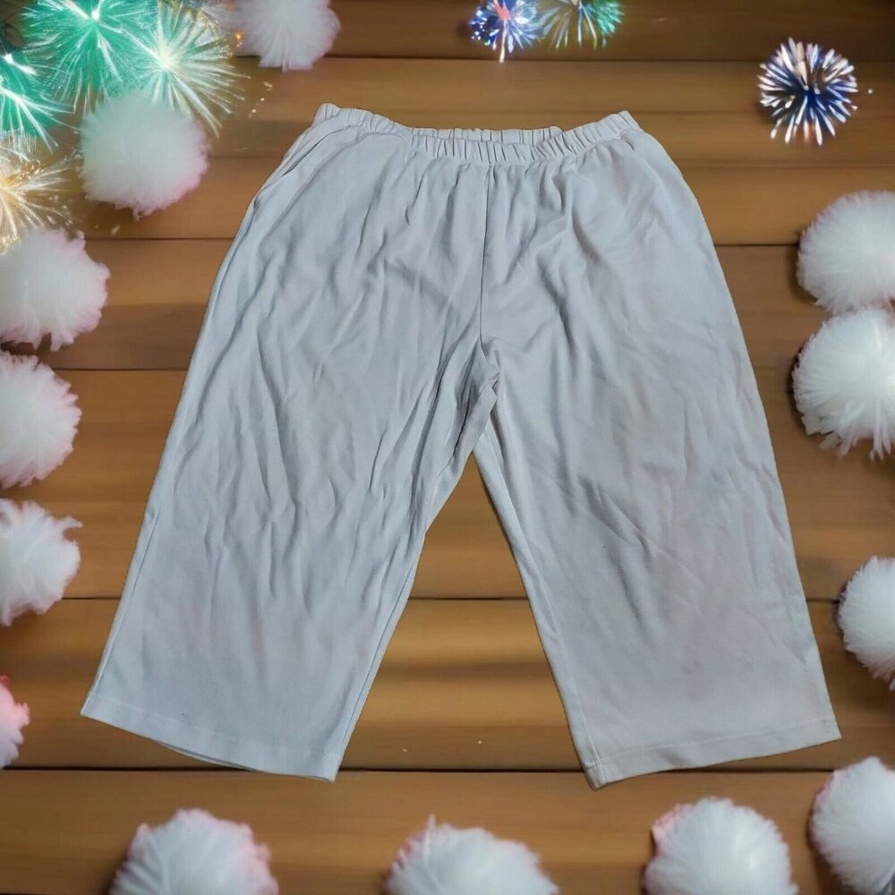 Woman Within White Cotton Shorts Flat Front Pull On Pockets 1X Elastic Waist
